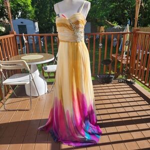 Vibrant Strapless Gown with Embellishments